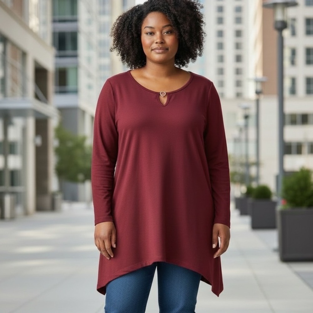 Avenue‎ Kallie Plum Ring Detail Cold Shoulder Tunic Top Plus 30/32 NEW Edgy Work